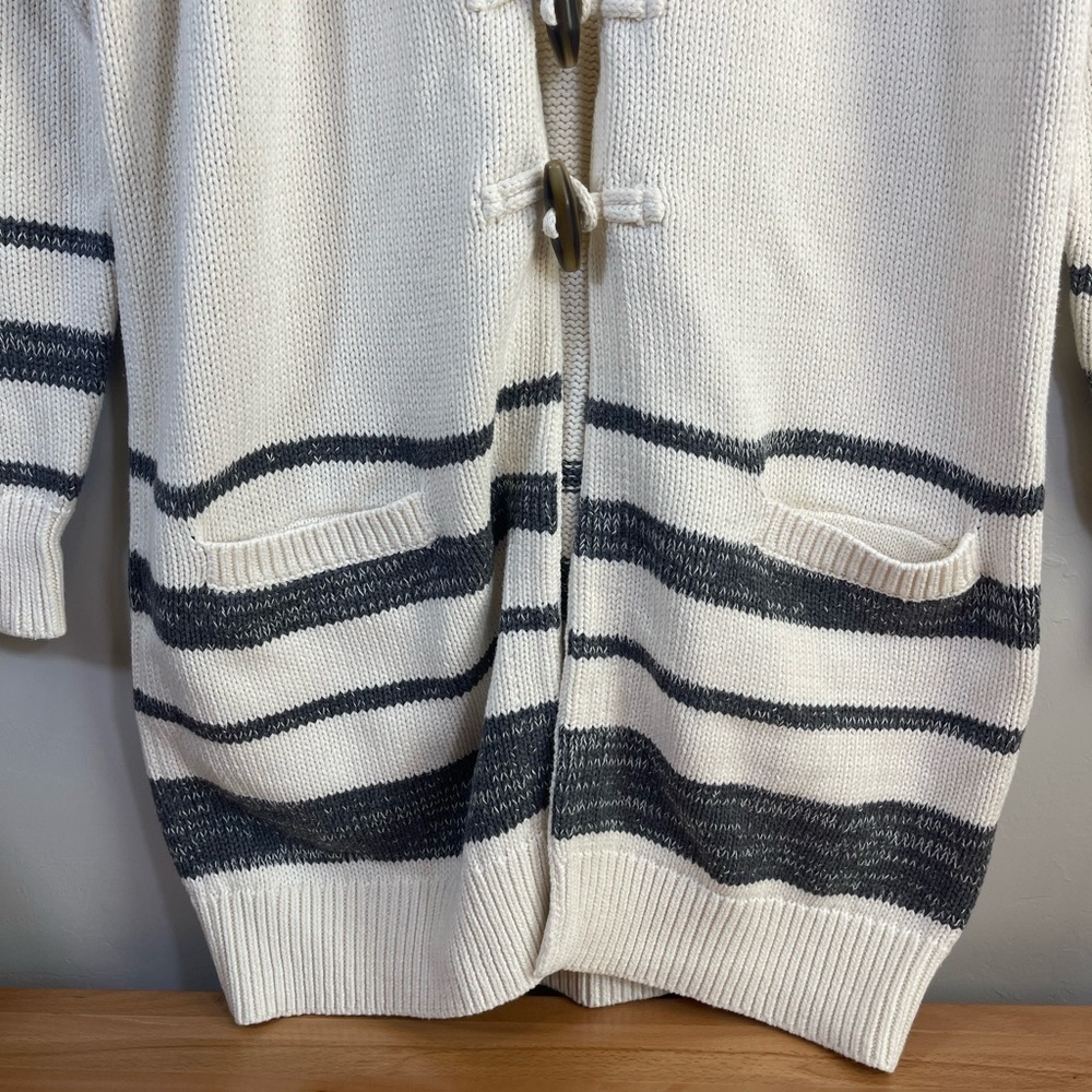 GAP Women’s White Navy Long Knit Cardigan Coastal Nautical Cotton Size L - Picture 3 of 11